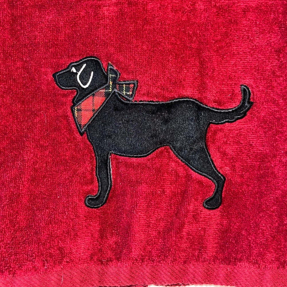 3 pc Essential Home Red Hand Towel Set Stitched Black Lab Dog paw print - Picture 4 of 13